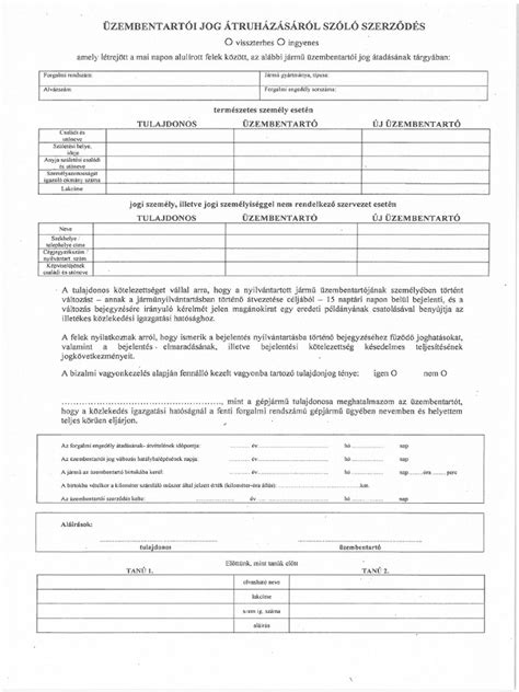 Üzembentartói szerződés minta