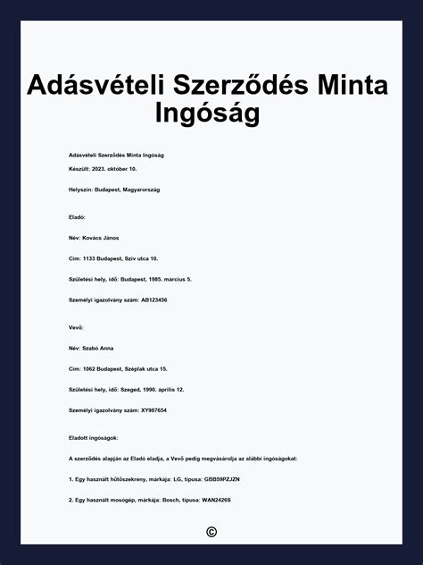 Adásvételi szerződés minta
