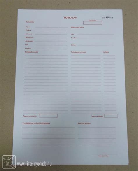 Autószerelő átvizsgálási munkalap