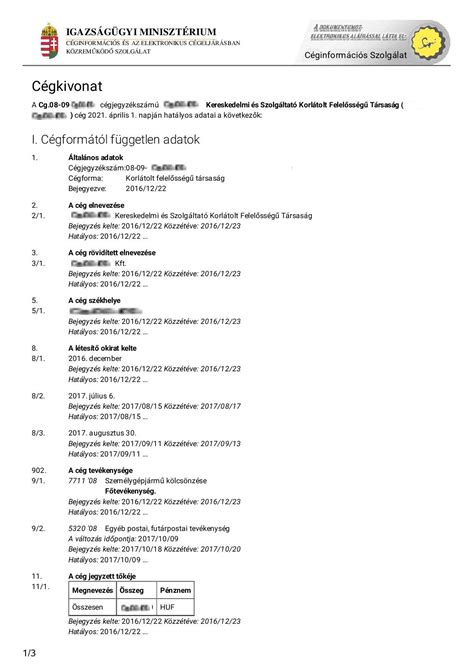 Cégkivonat minta