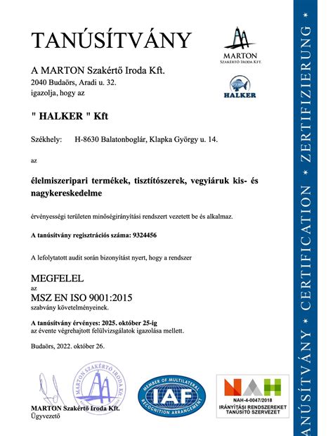 EQuipart minőségi tanúsítvány