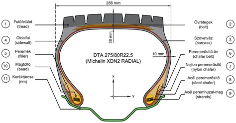 Gumiabroncs keresztmetszete