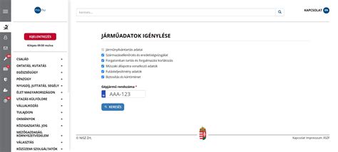 Jármű Szolgáltatási Platform (JSZP) felülete