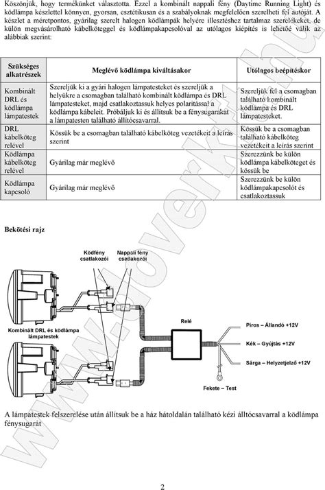 Ködlámpa bekötési rajz
