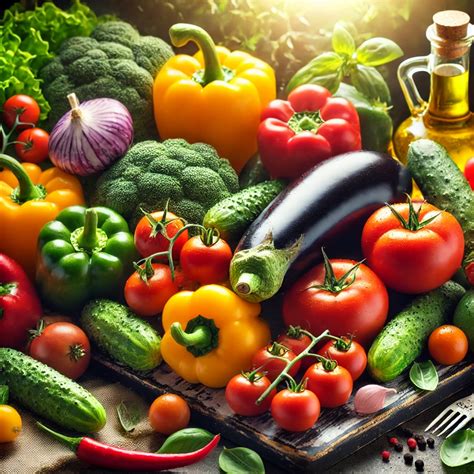 Különböző gyümölcsök és zöldségek egy asztalon