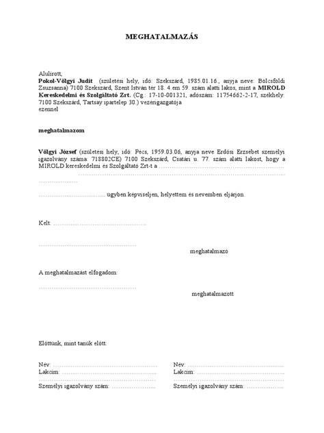 Meghatalmazás minta