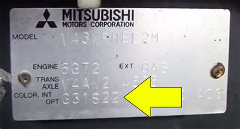 Mitsubishi színkód tábla példa