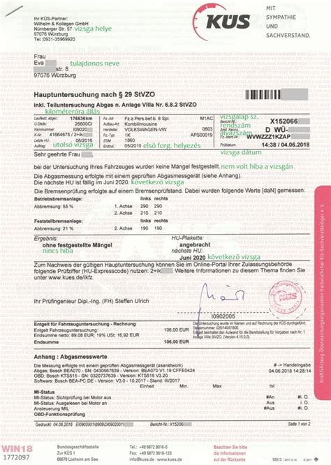 Német műszaki vizsgalap