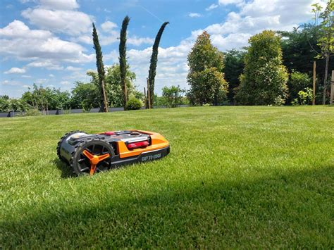 Robotfűnyíró egy kertben