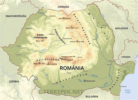 Románia domborzati térképe