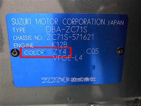 Suzuki Swift színkód helye