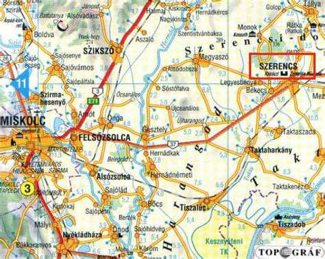 Térkép Szerencs és Kótaj között